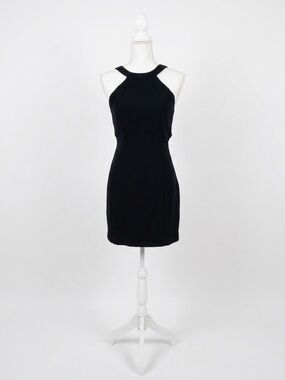 Vintage Alchemy New York Black Halter Mini Dress Open Back 90s Minimalist 6 Y2K